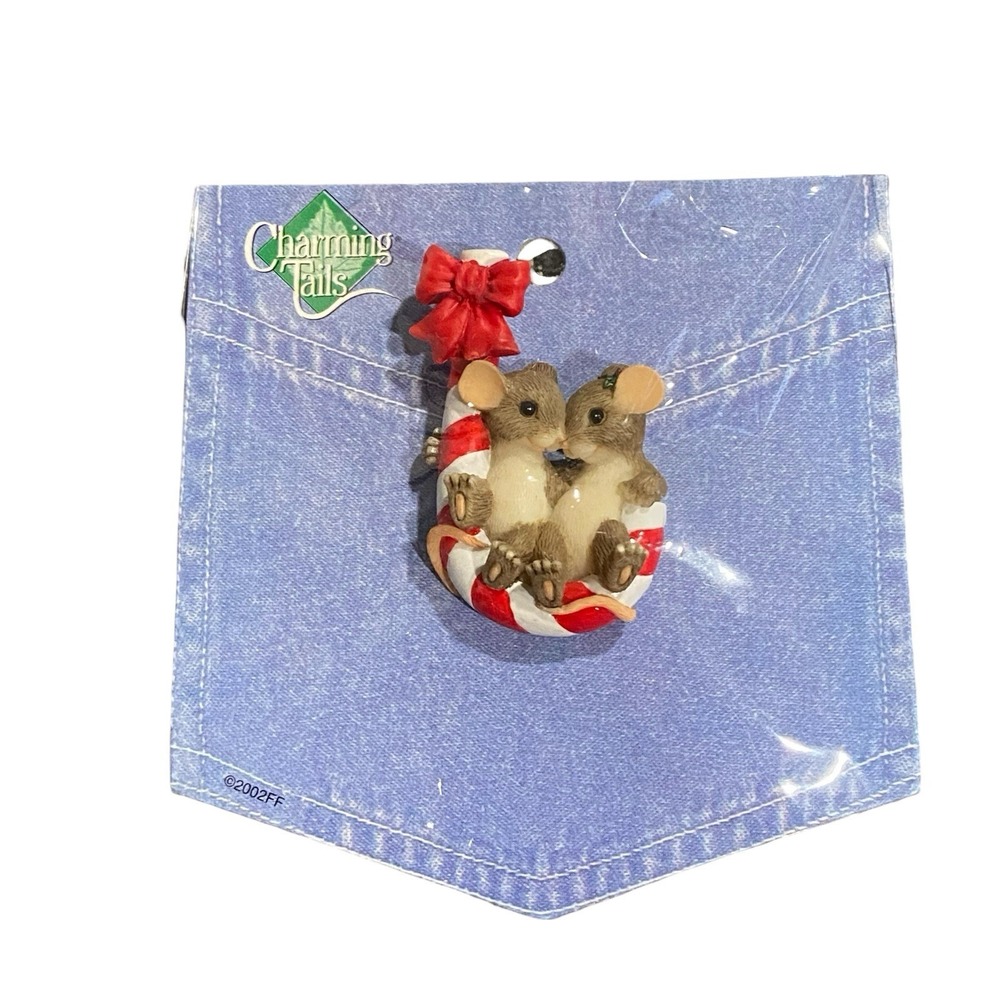 Charming Tails Mouse Candy Cane Christmas Lapel Pin